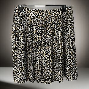 J. Crew Pleated Skirt Size 14 Leopard Animal Print Black Brown Flowy Lined